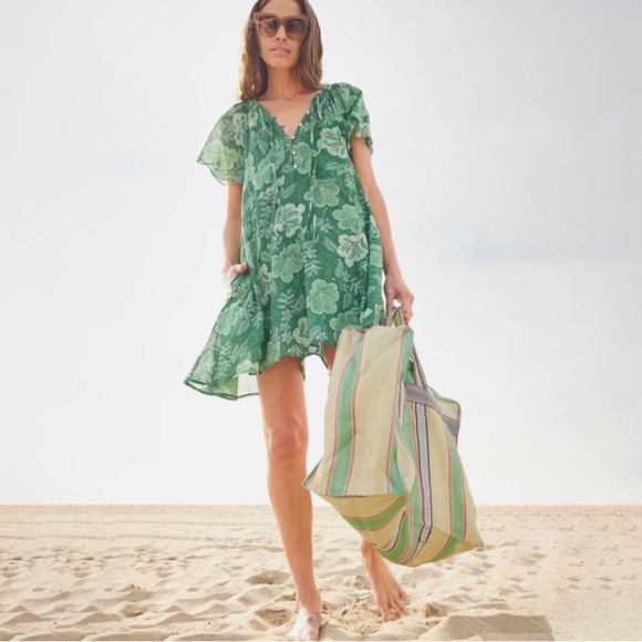 Anthropologie Sundry V-Neck Swing Mini Dress Green Size XS NWT - Picture 1 of 6